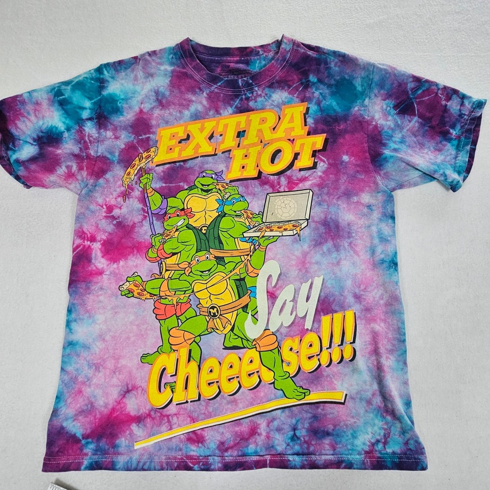 Nickelodeon TMNT Tie Dye T-Shirt Mens Medium Extra Hot Say Cheese Pizza Graphic